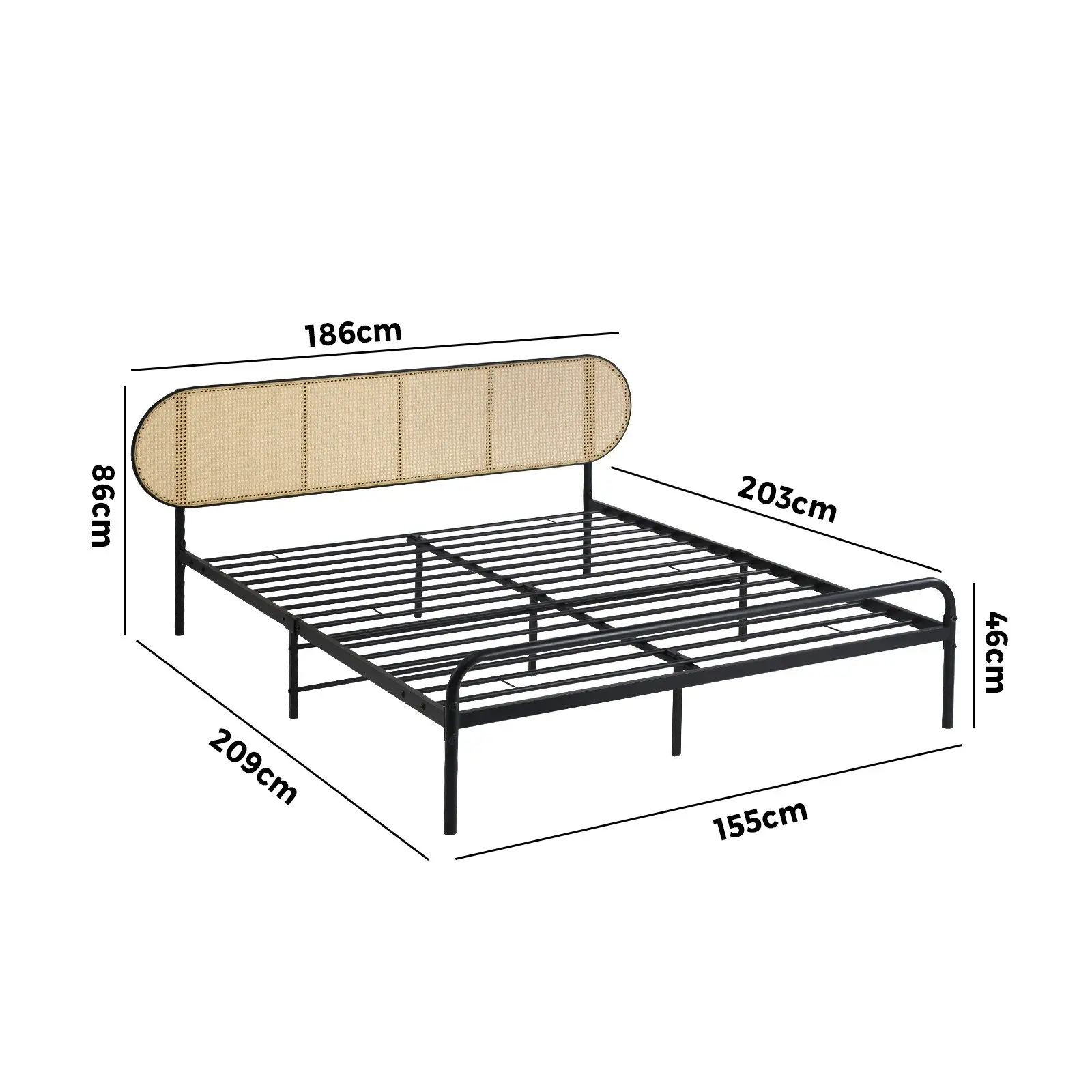 Oikiture Bed Frame Queen Size Metal Base Platform with Rattan Headboard