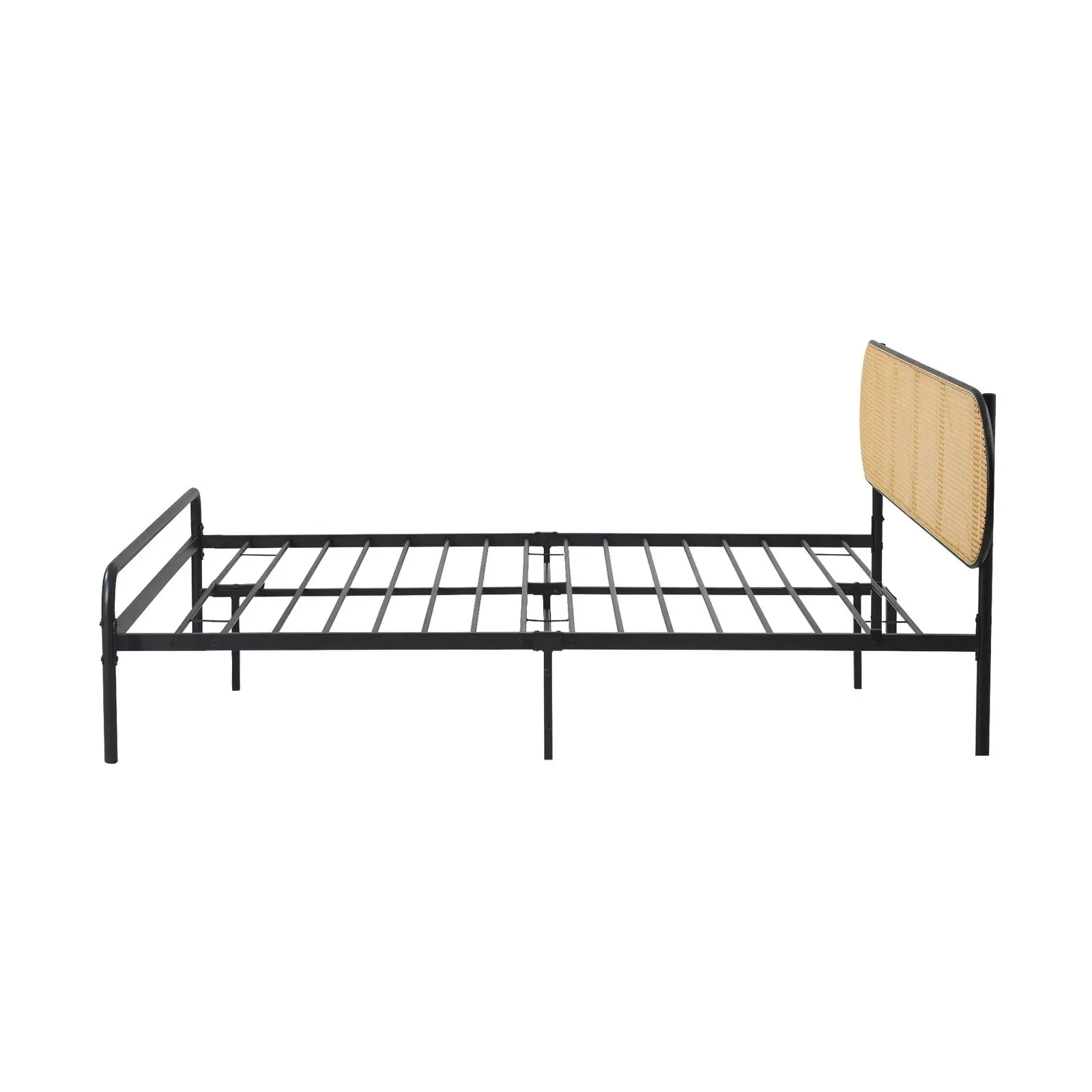 Oikiture Bed Frame Queen Size Metal Base Platform with Rattan Headboard