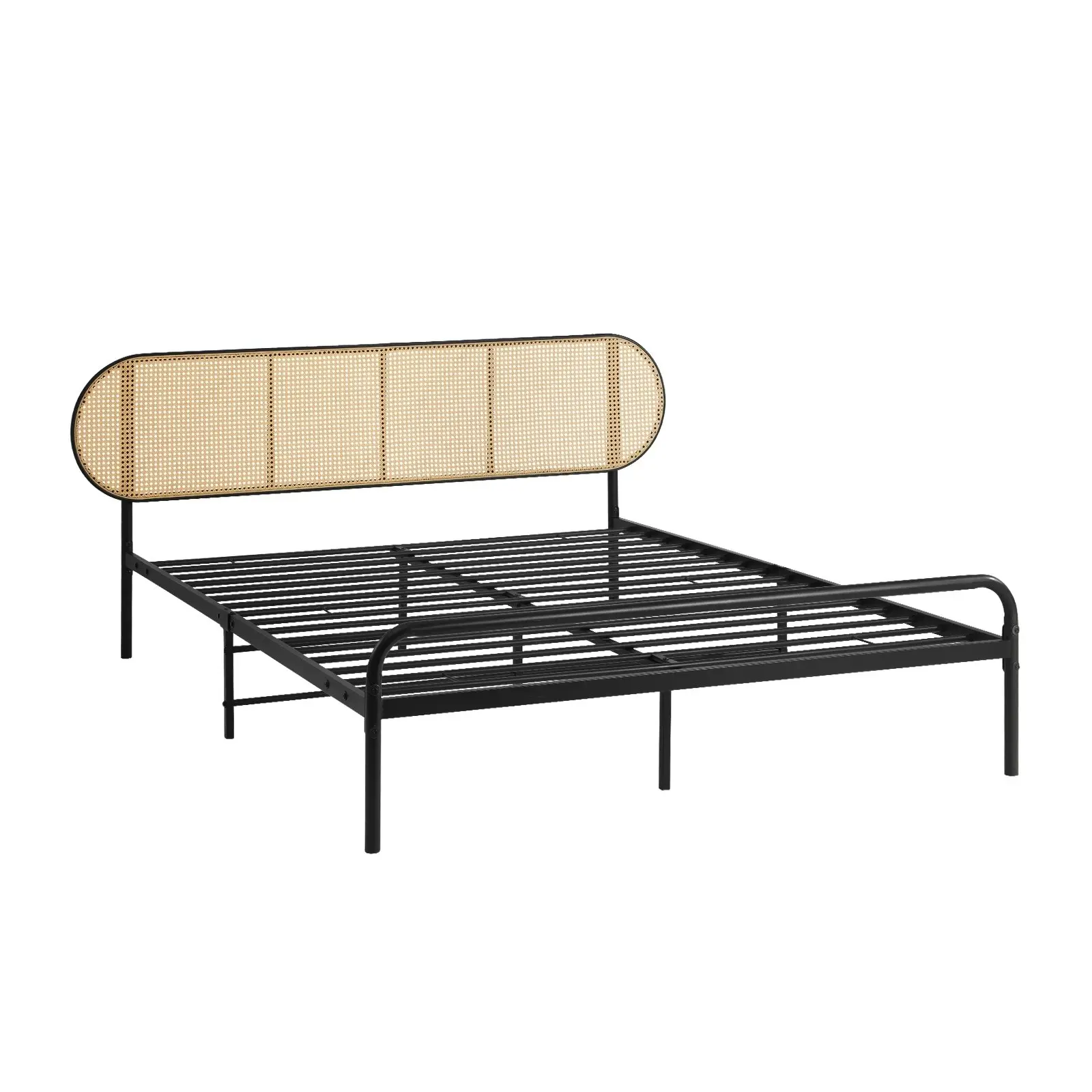 Oikiture Bed Frame Queen Size Metal Base Platform with Rattan Headboard