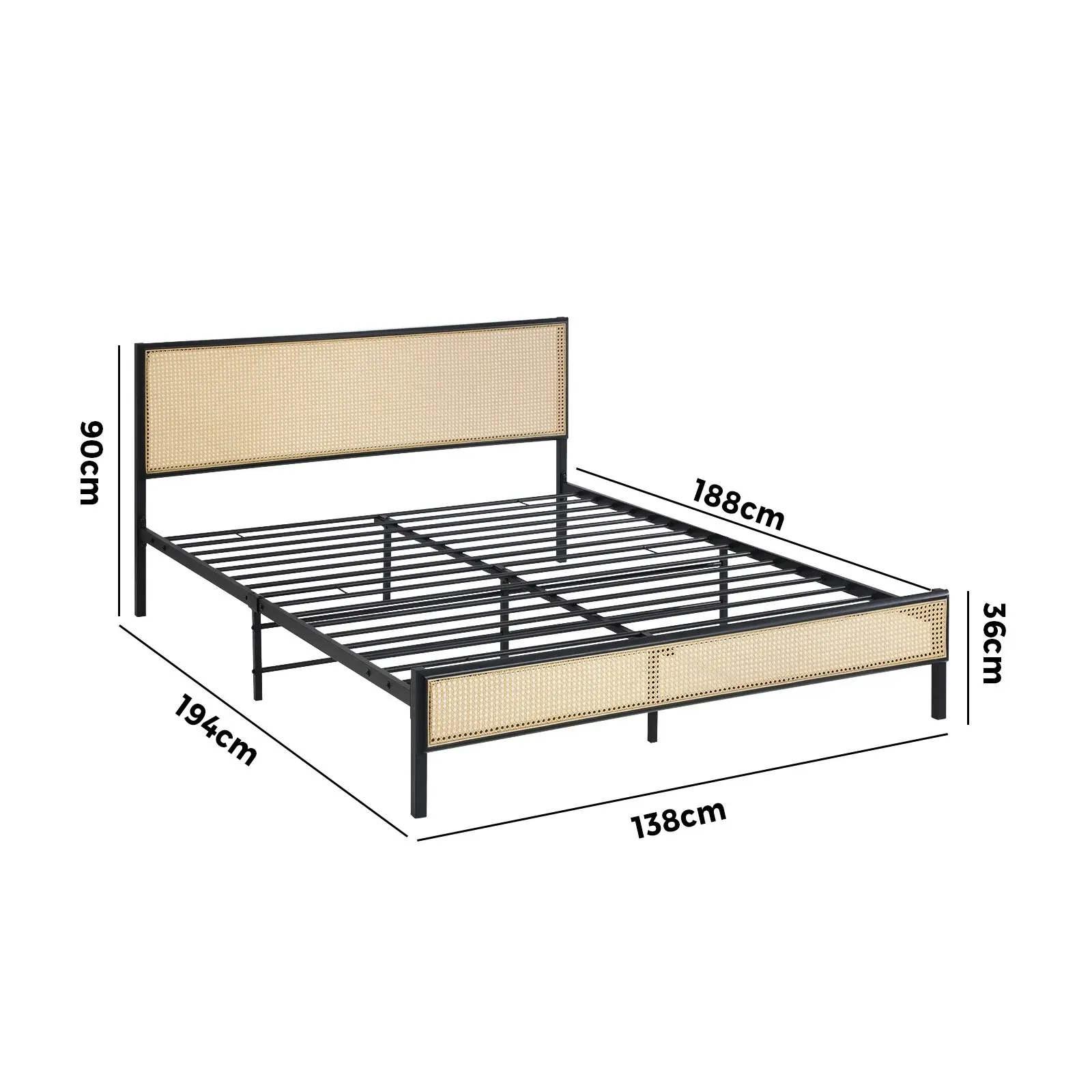 Oikiture Metal Bed Frame Double Size Beds Base Platform Rattan