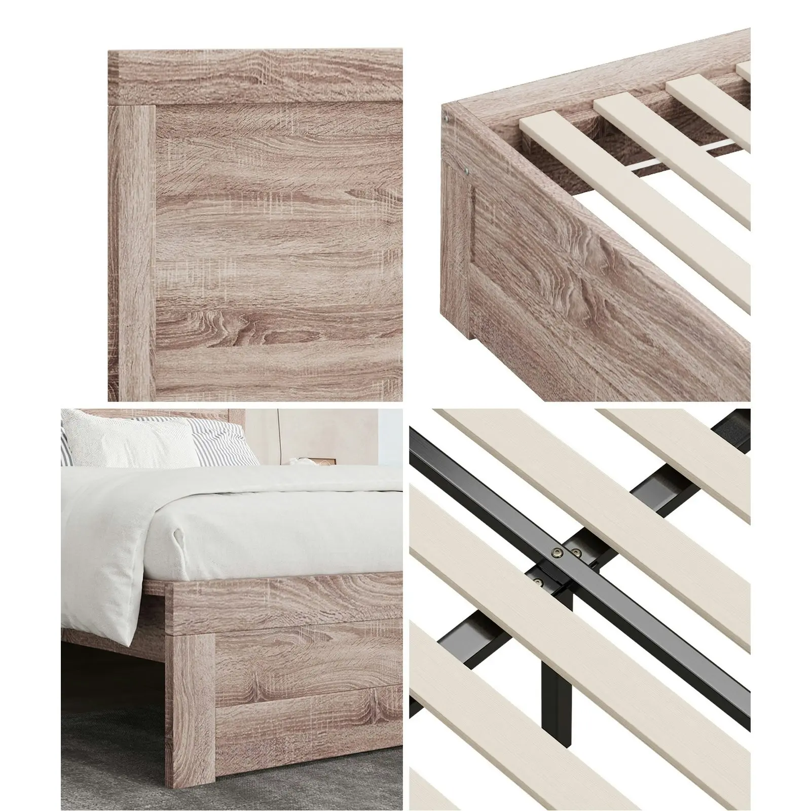 Oikiture Bed Frame King Single Wooden Base Beds Platform Timber Light Oak