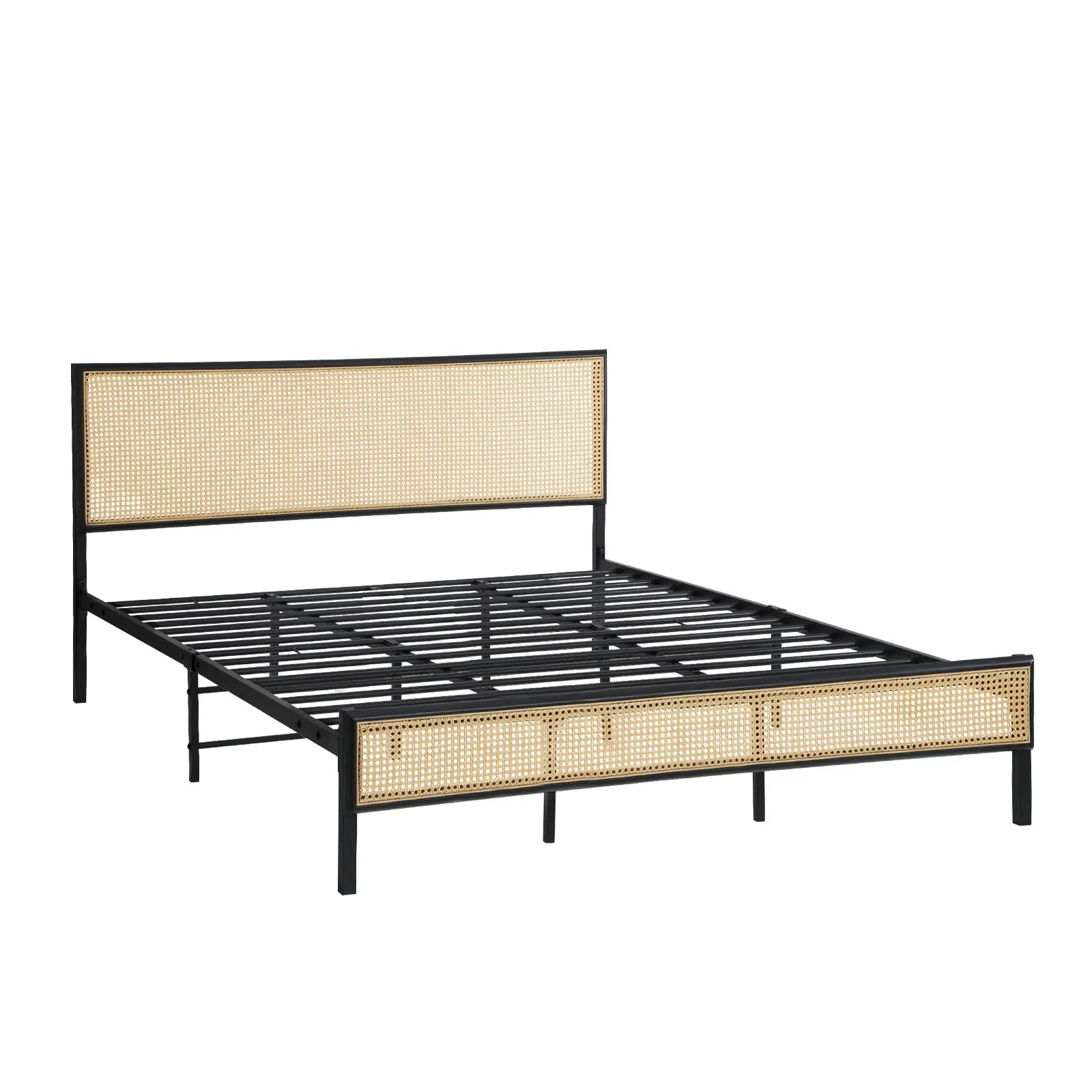 Oikiture Metal Bed Frame King Size Beds Base Platform Rattan