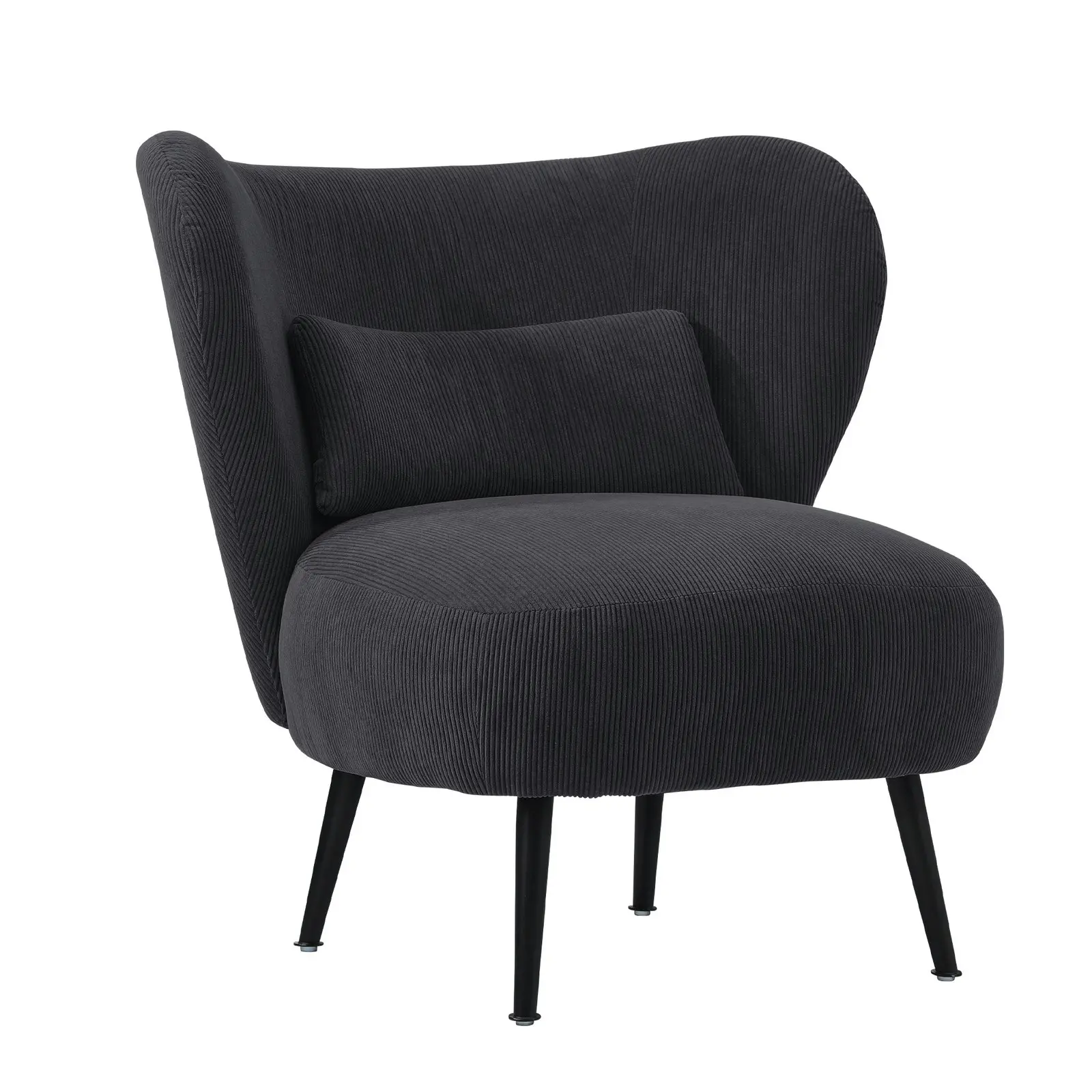 Oikiture Armchair Lounge Chair with Lumbar Pillow Wingback Velvet Charcoal