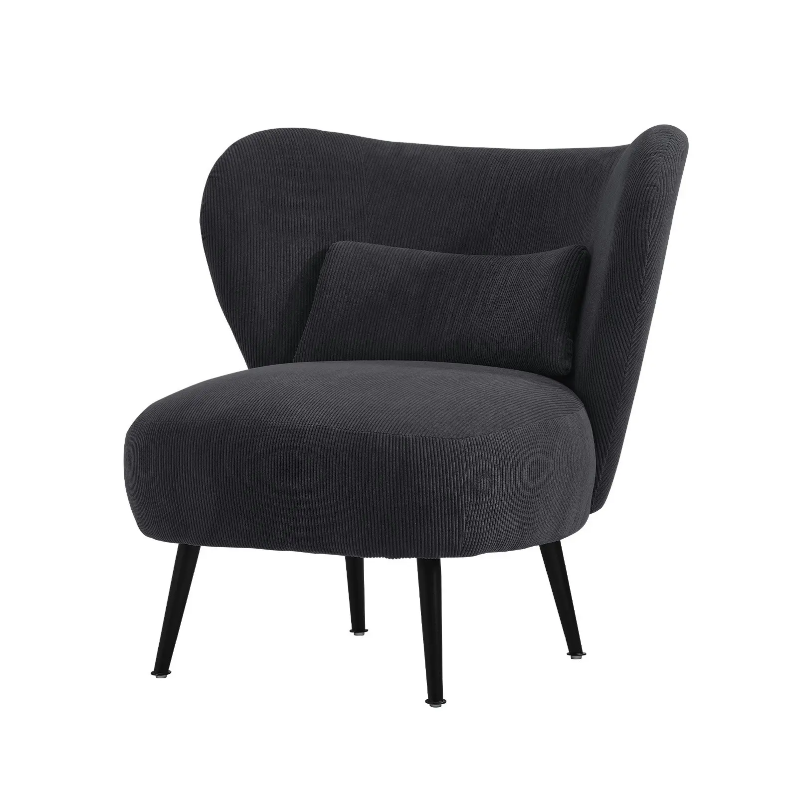 Oikiture Armchair Lounge Chair with Lumbar Pillow Wingback Velvet Charcoal