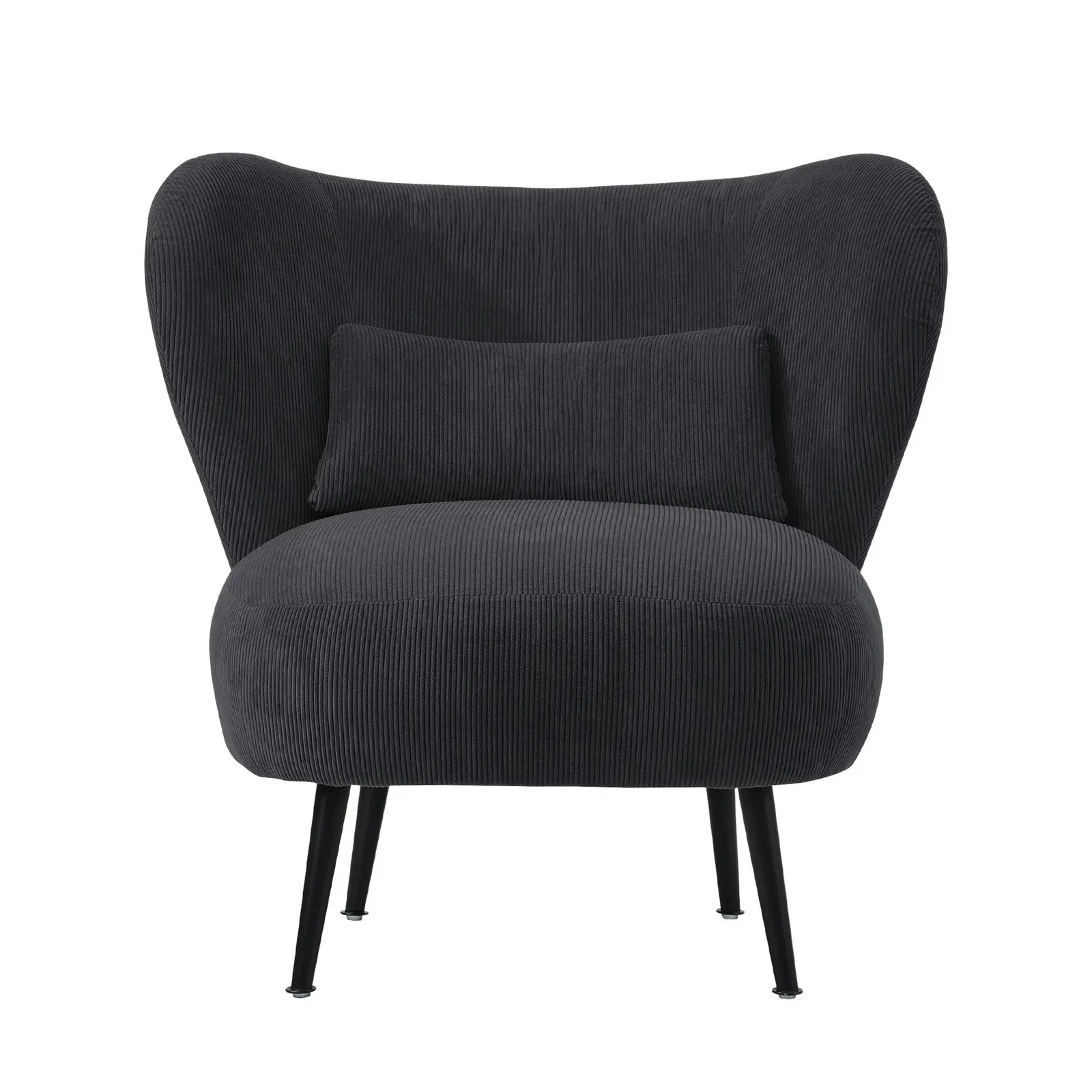 Oikiture Armchair Lounge Chair with Lumbar Pillow Wingback Velvet Charcoal