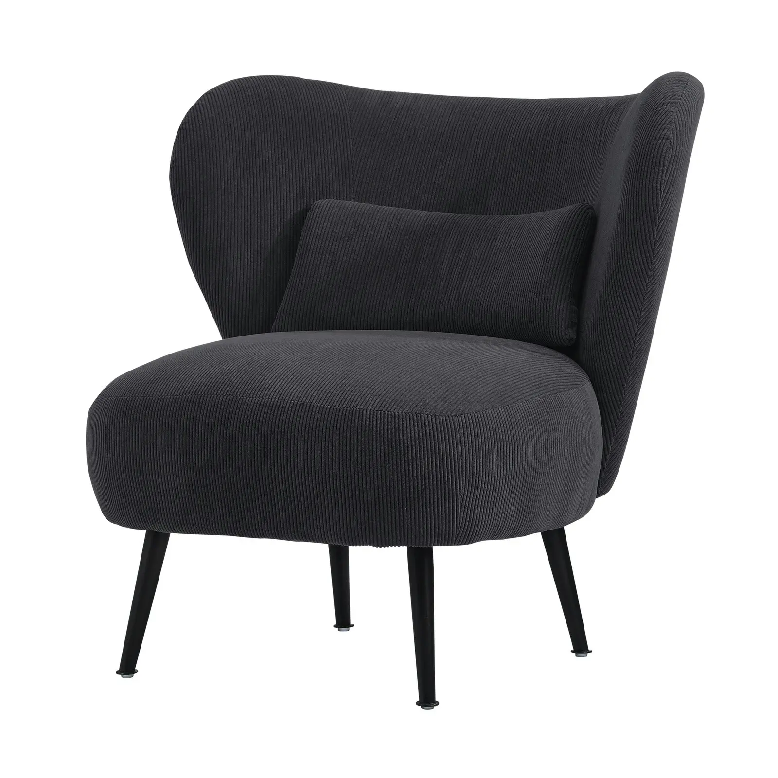 Oikiture Armchair Lounge Chair with Lumbar Pillow Wingback Velvet Charcoal