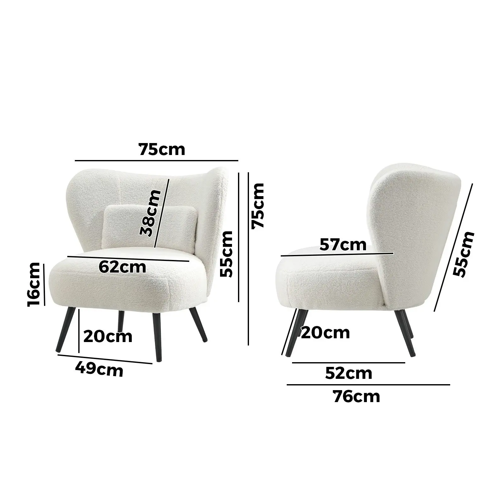 Oikiture Armchair Lounge Chair with Lumbar Pillow Wingback Boucle White