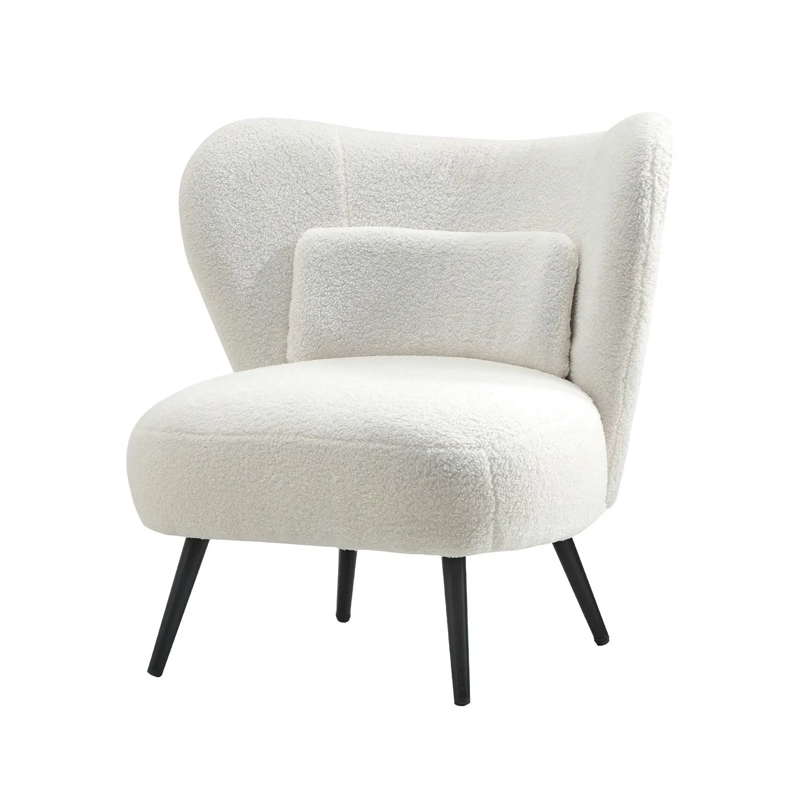 Oikiture Armchair Lounge Chair with Lumbar Pillow Wingback Boucle White