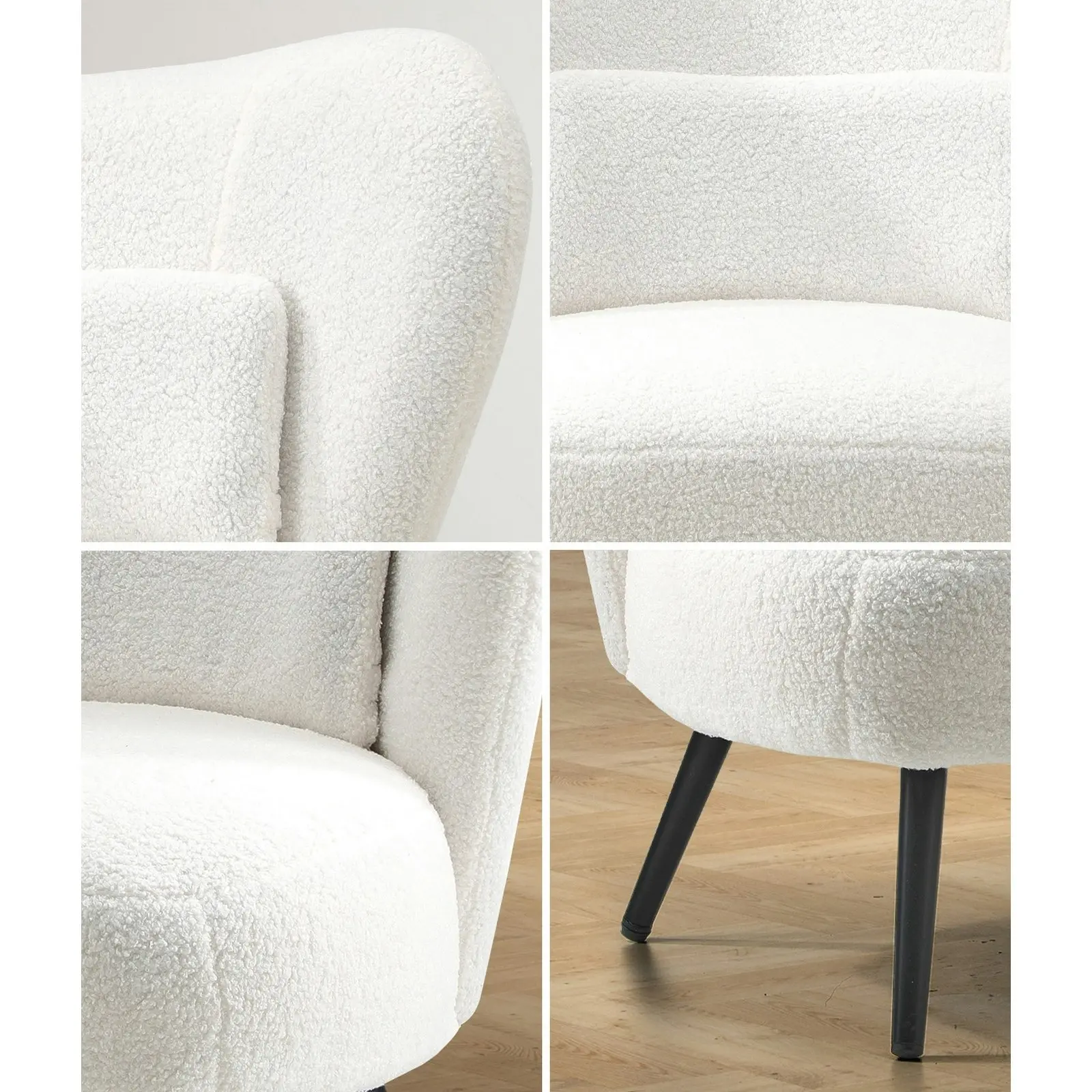 Oikiture Armchair Lounge Chair with Lumbar Pillow Wingback Boucle White