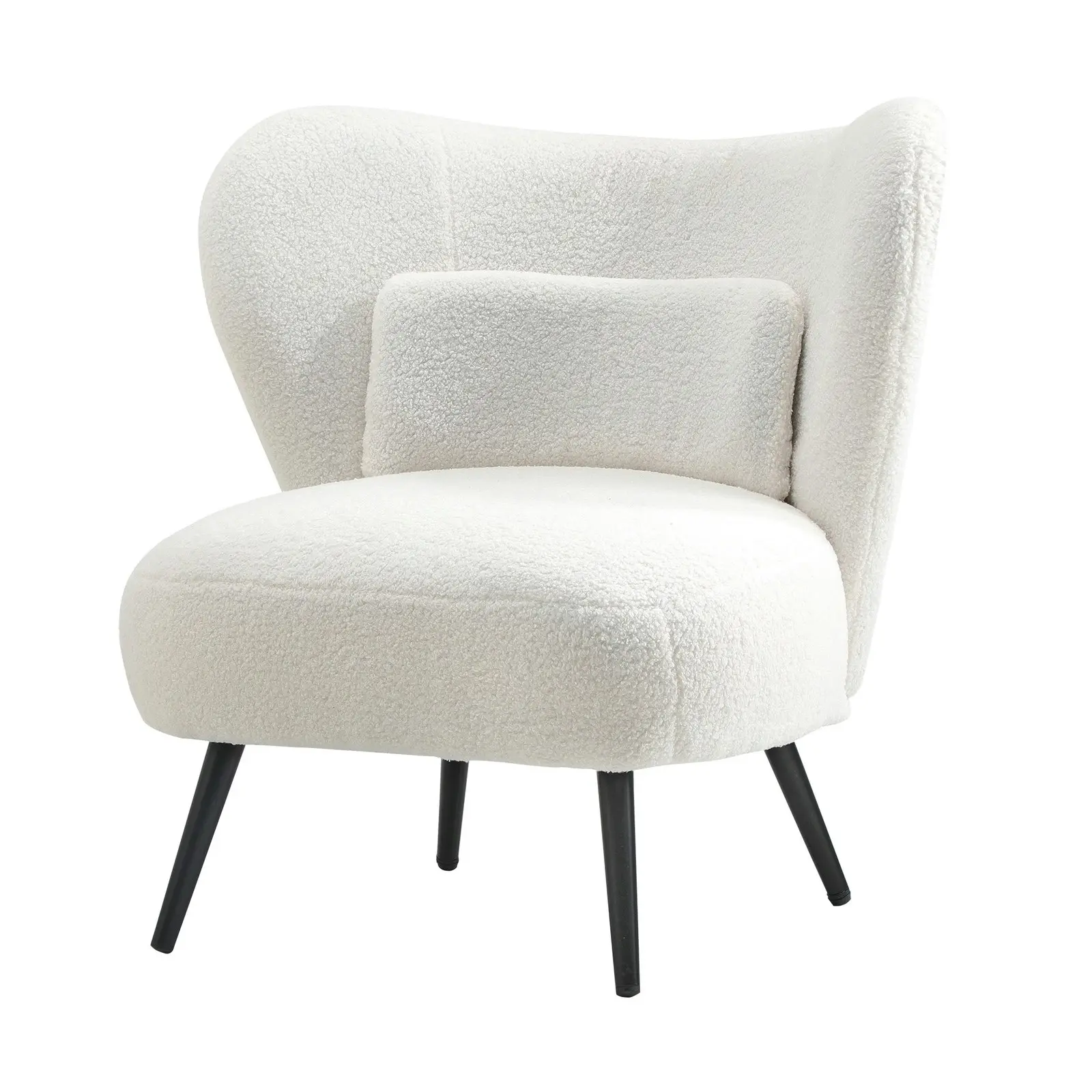 Oikiture Armchair Lounge Chair with Lumbar Pillow Wingback Boucle White