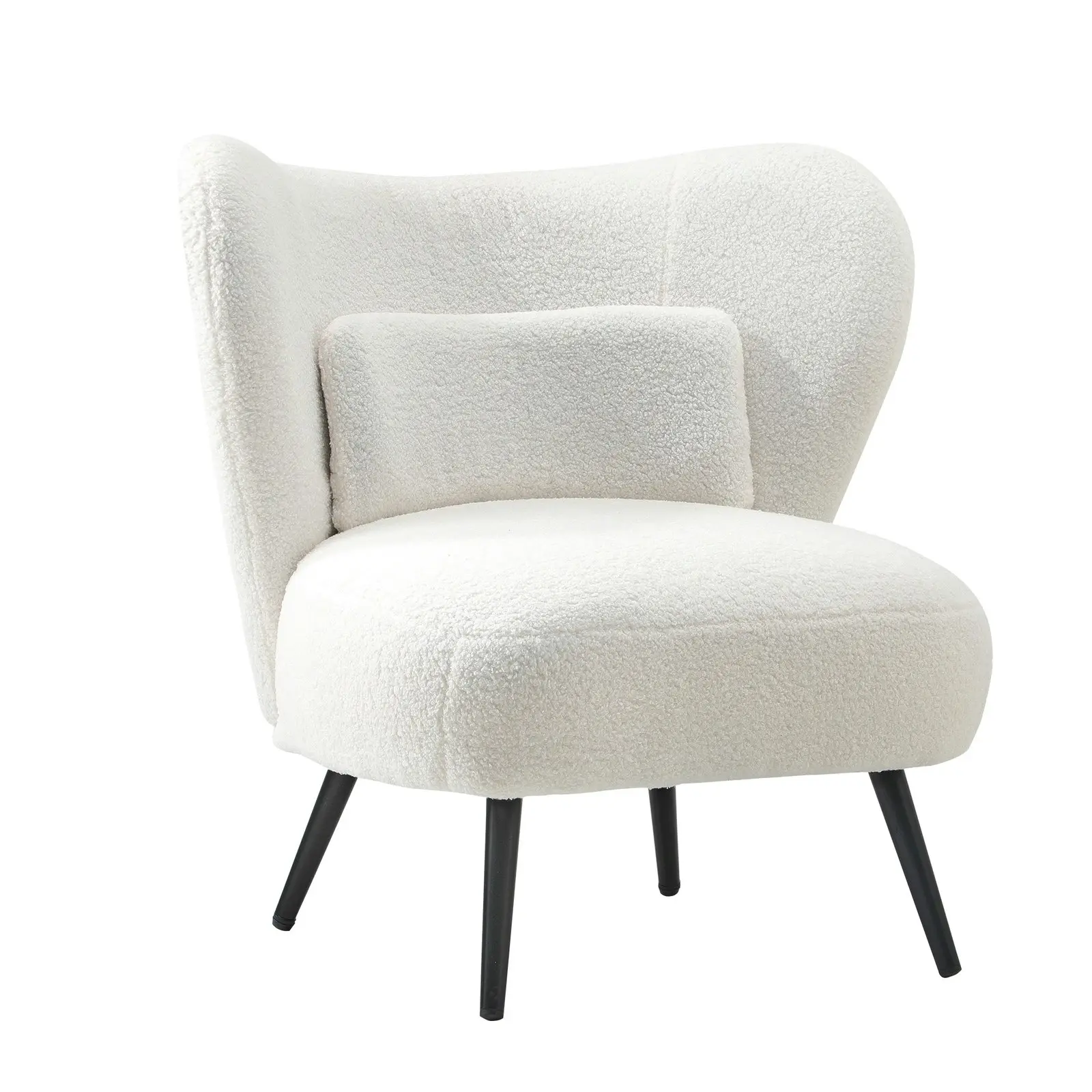 Oikiture Armchair Lounge Chair with Lumbar Pillow Wingback Boucle White