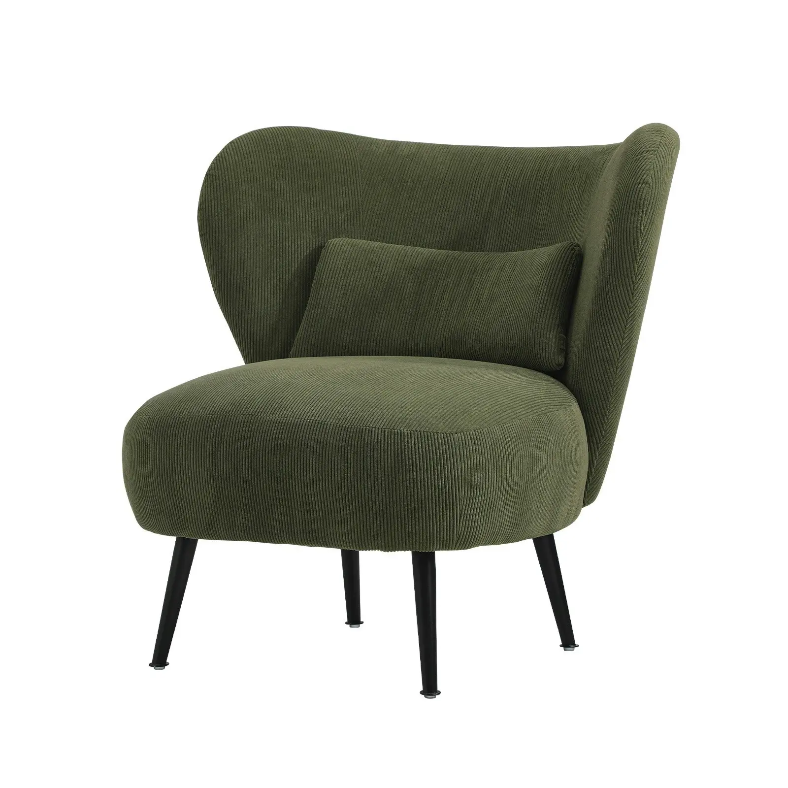 Oikiture Armchair Lounge Chair with Lumbar Pillow Wingback Velvet Green