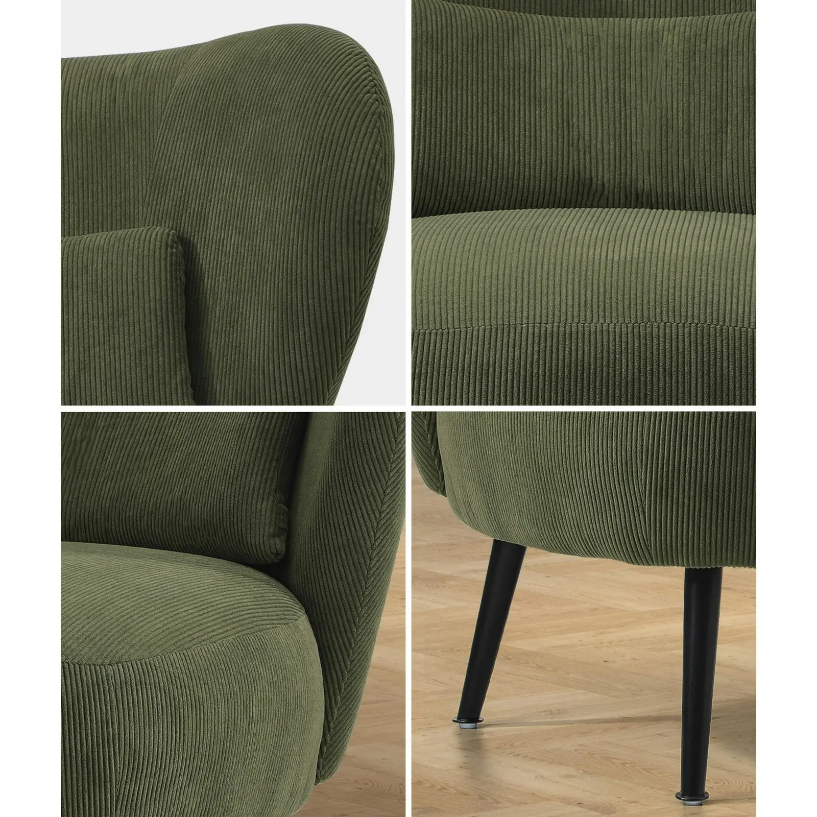 Oikiture Armchair Lounge Chair with Lumbar Pillow Wingback Velvet Green