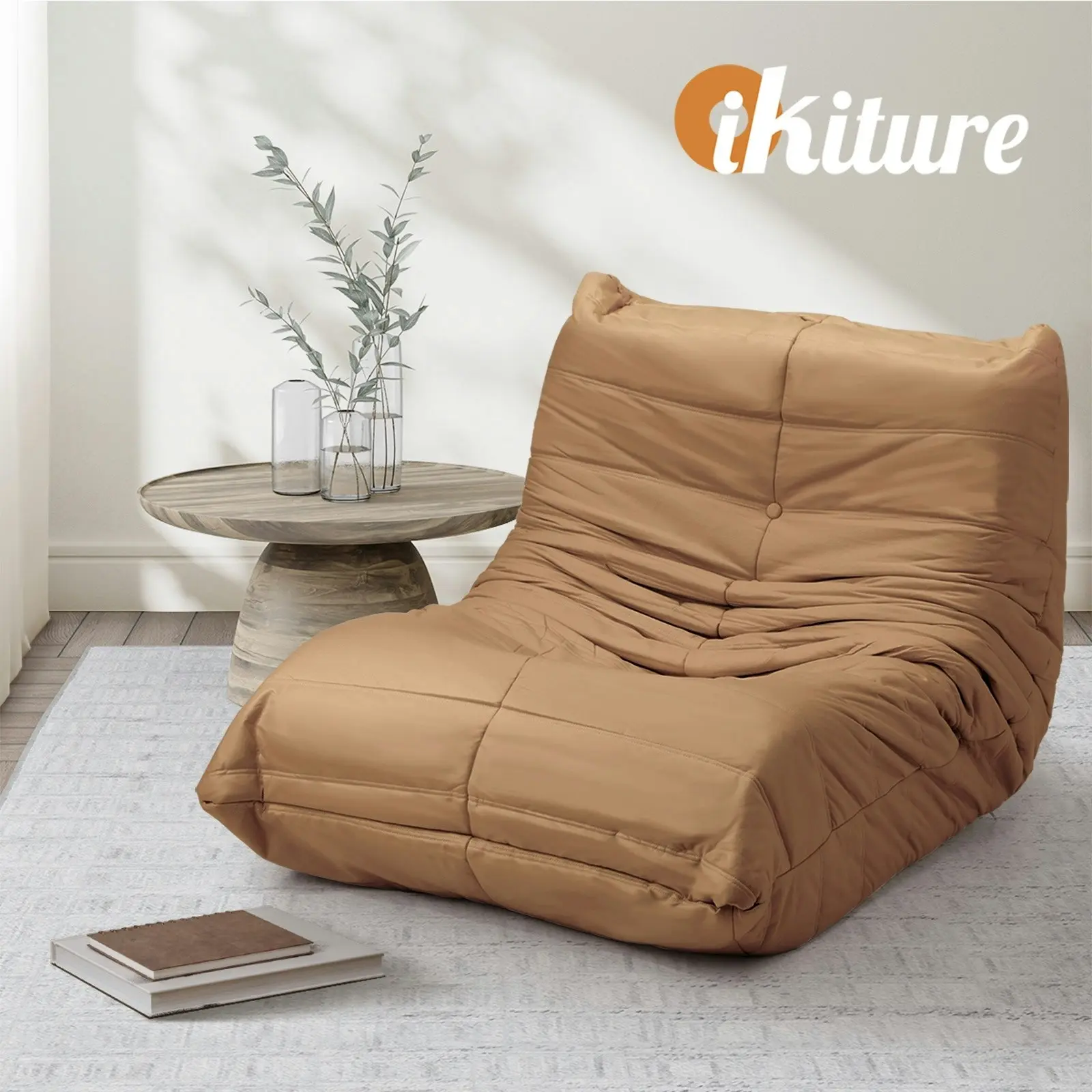 Oikiture Floor Sofa Accent Chair Lazy Couch Lounge Brown