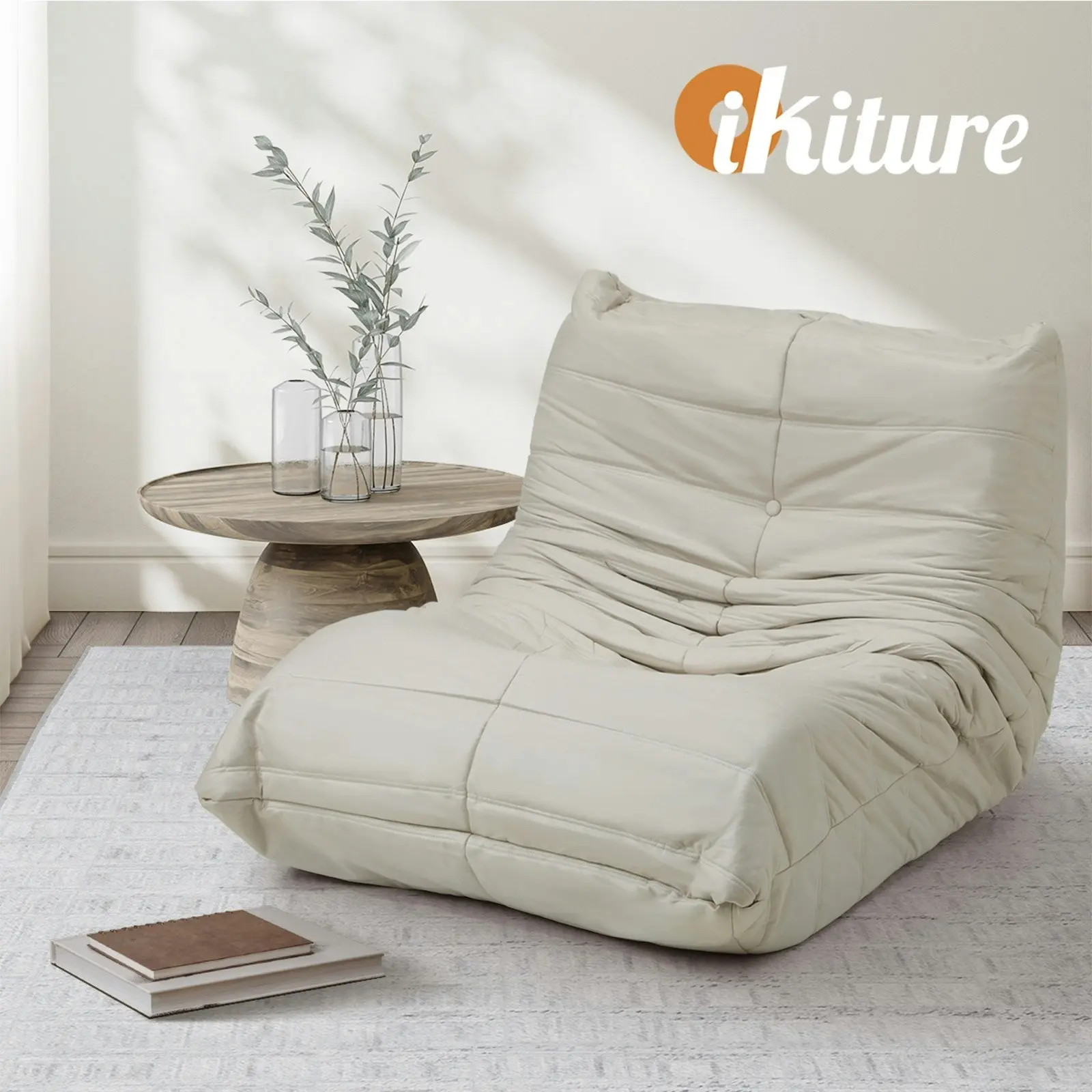 Oikiture Floor Sofa Accent Chair Lazy Couch Lounge Beige