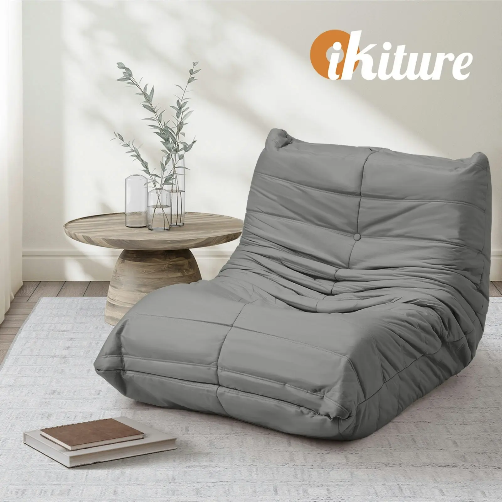 Oikiture Floor Sofa Accent Chair Lazy Couch Lounge Grey