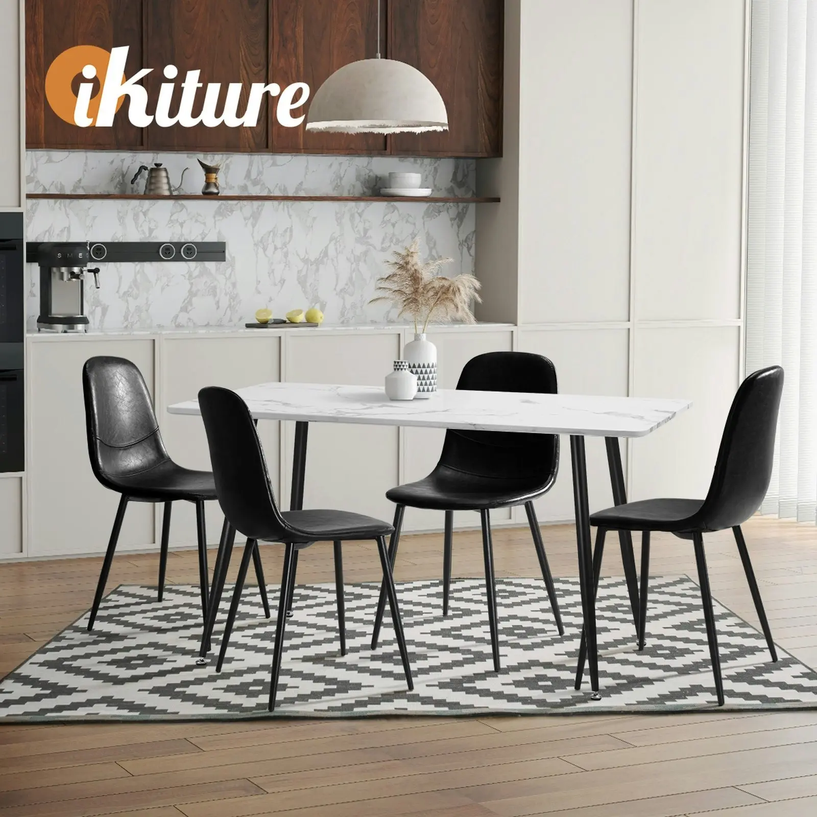 Oikiture 2x Dining Chairs Kitchen Accent Chair Lounge Room PU Leather Black