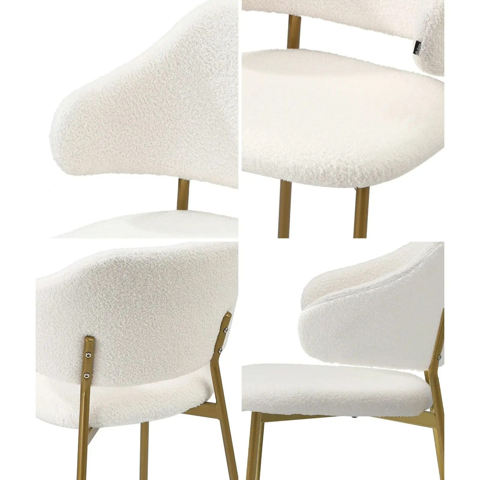 Oikiture 2x Dining Chair Accent Chairs Armchair Tub Armchairs Sherpa Gold&White