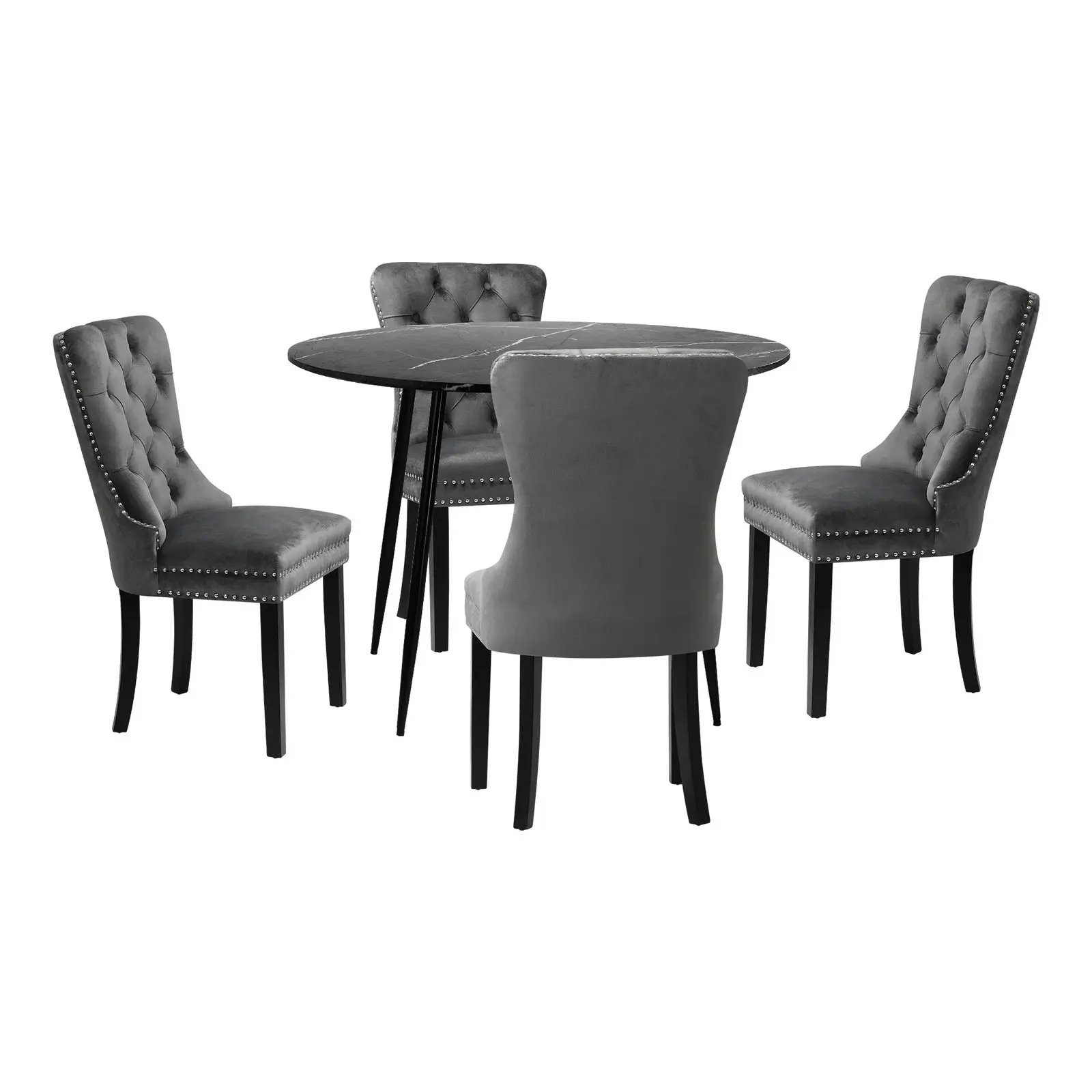 Oikiture 110cm Round Dining Table with 4PCS Dining Chairs Velvet Grey