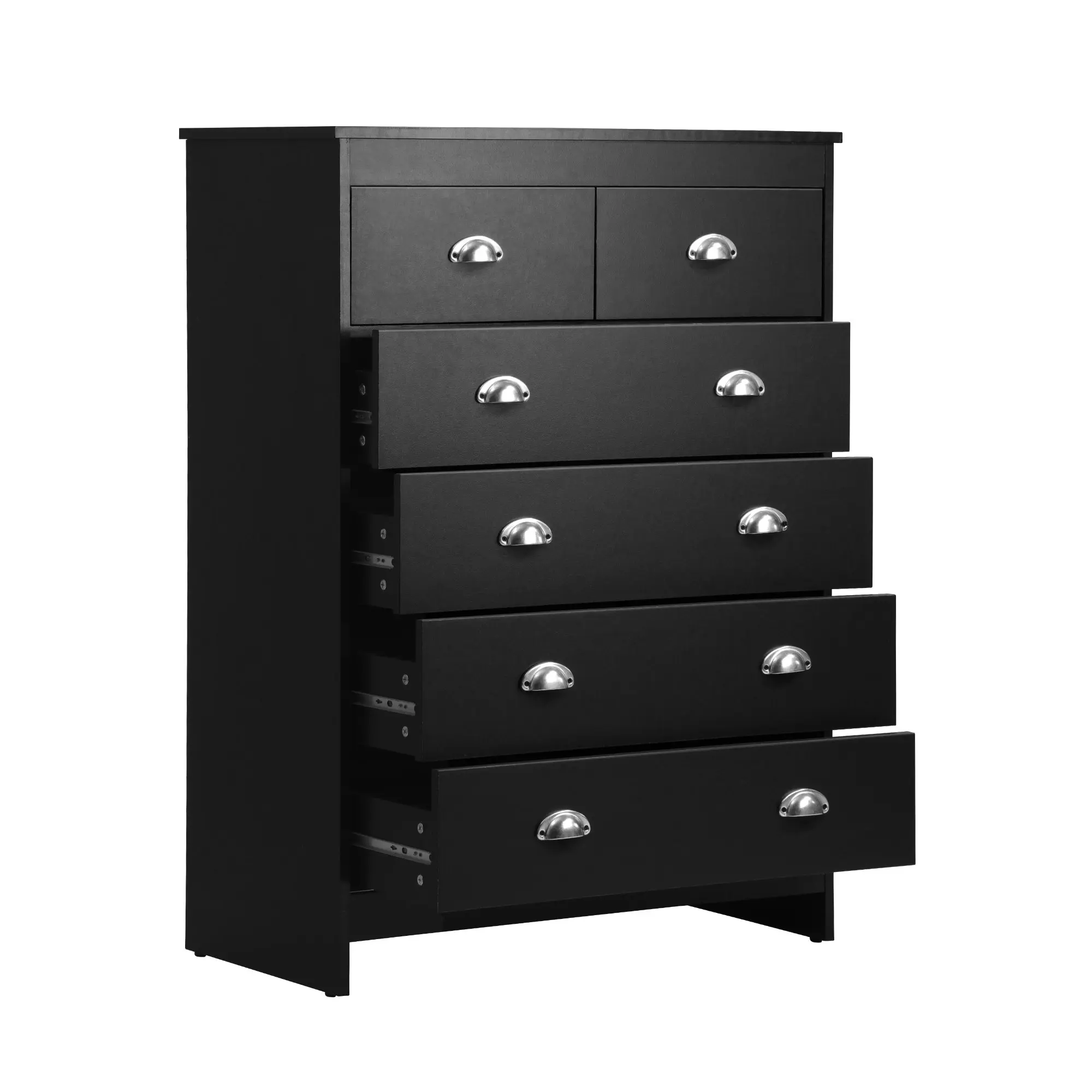 Oikiture 6 Chest of Drawers Tallboy Dresser Table Storage Cabinet Black