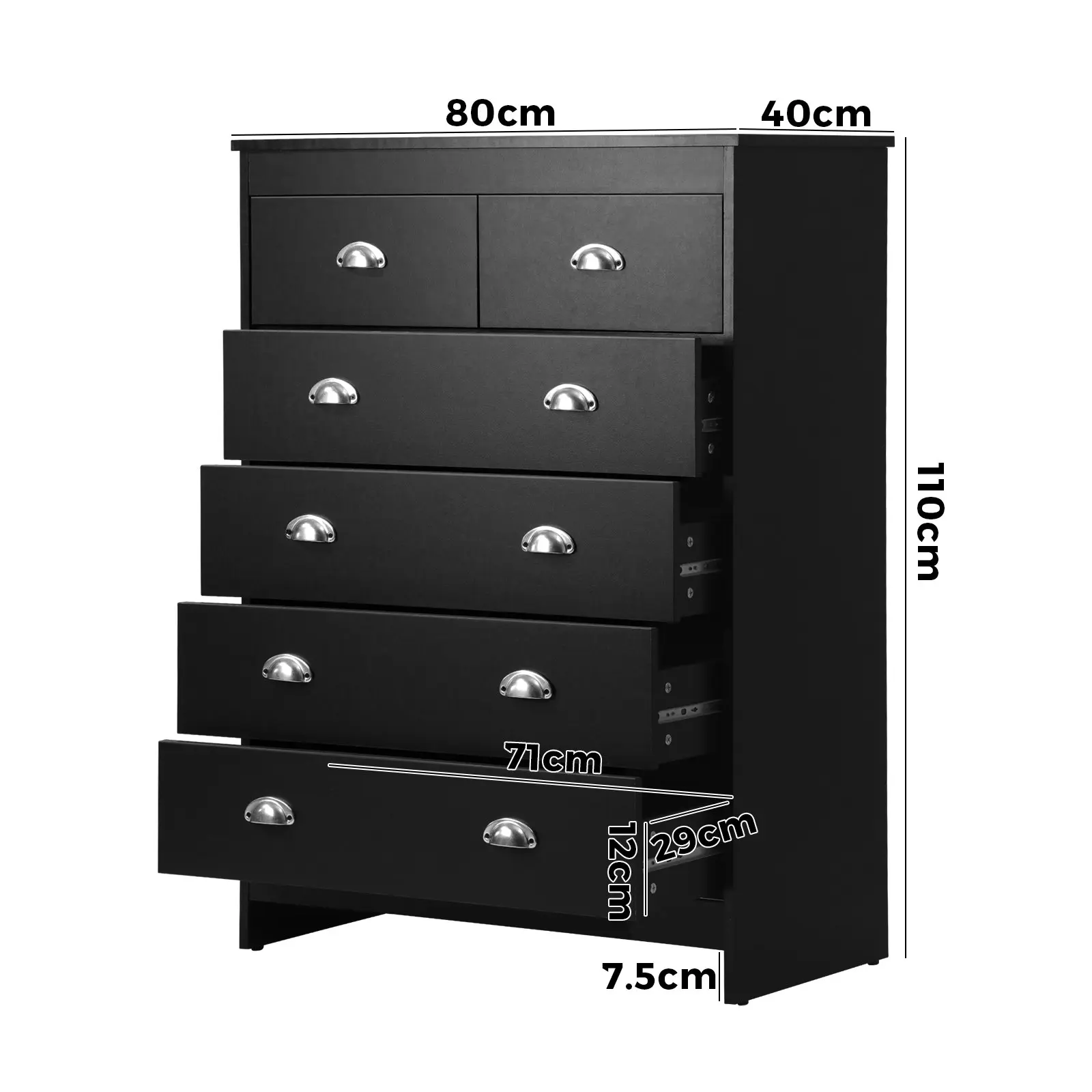 Oikiture 6 Chest of Drawers Tallboy Dresser Table Storage Cabinet Black