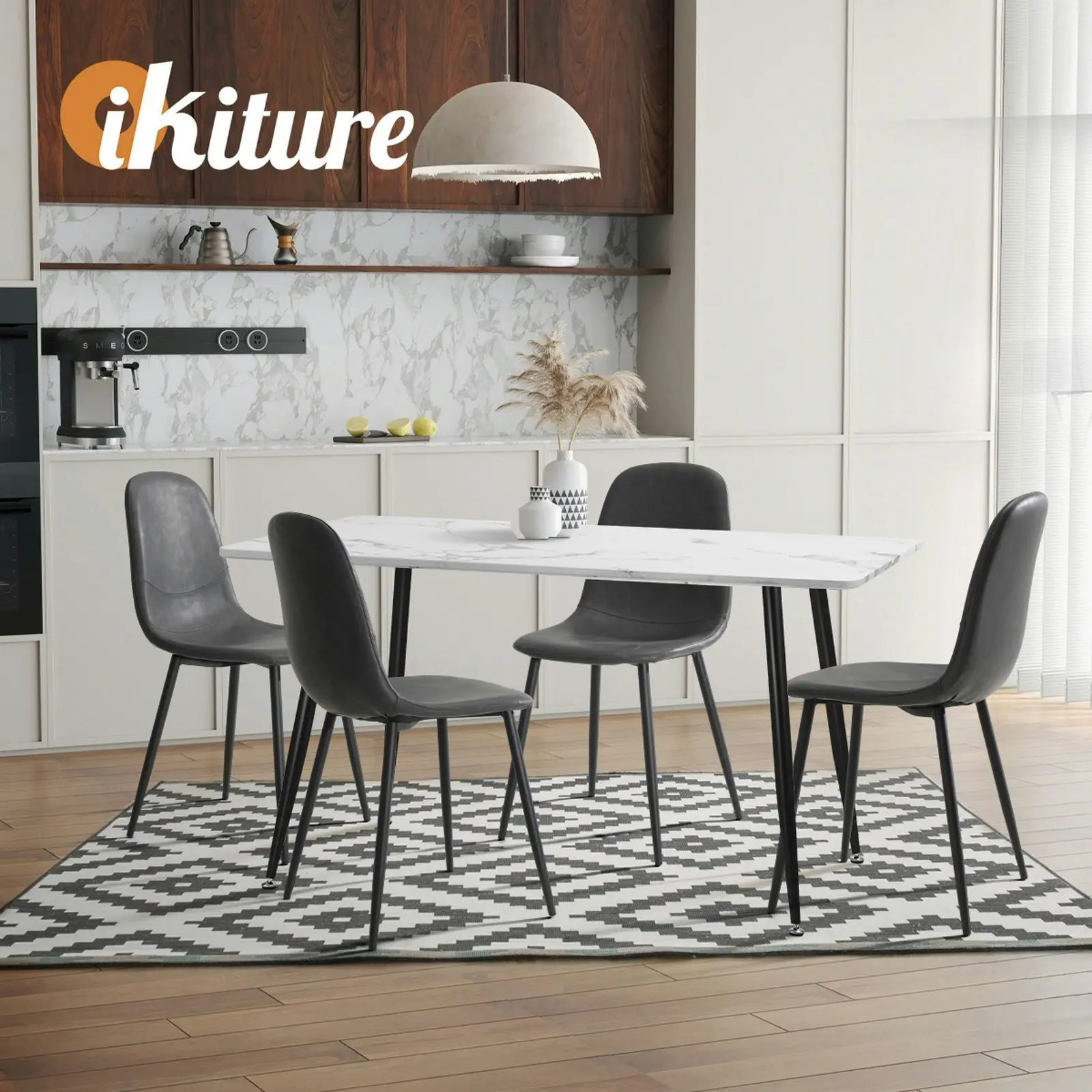 Oikiture 4x Dining Chairs Kitchen Accent Chair Lounge Room PU Leather Grey