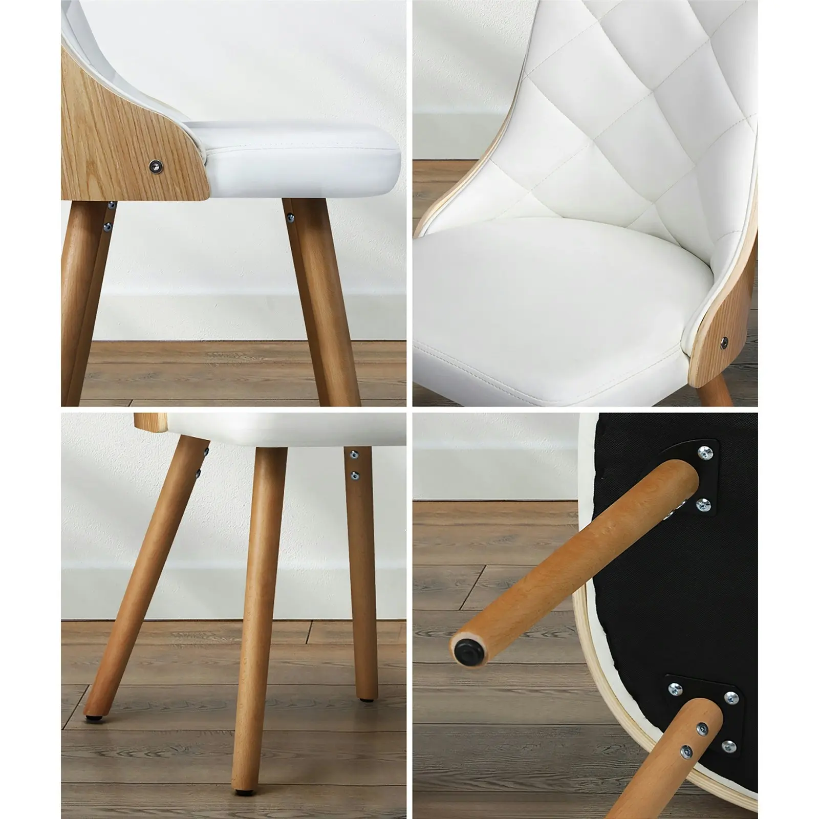 Oikiture 4x Dining Chairs Wooden Chair Kitchen Cafe Faux Leather Padded White