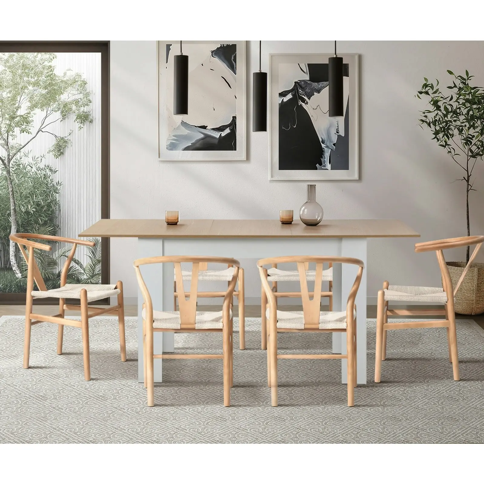 Oikiture 6x Dining Chair Wooden Hans Wegner Chair Wishbone Cafe Lounge Seat