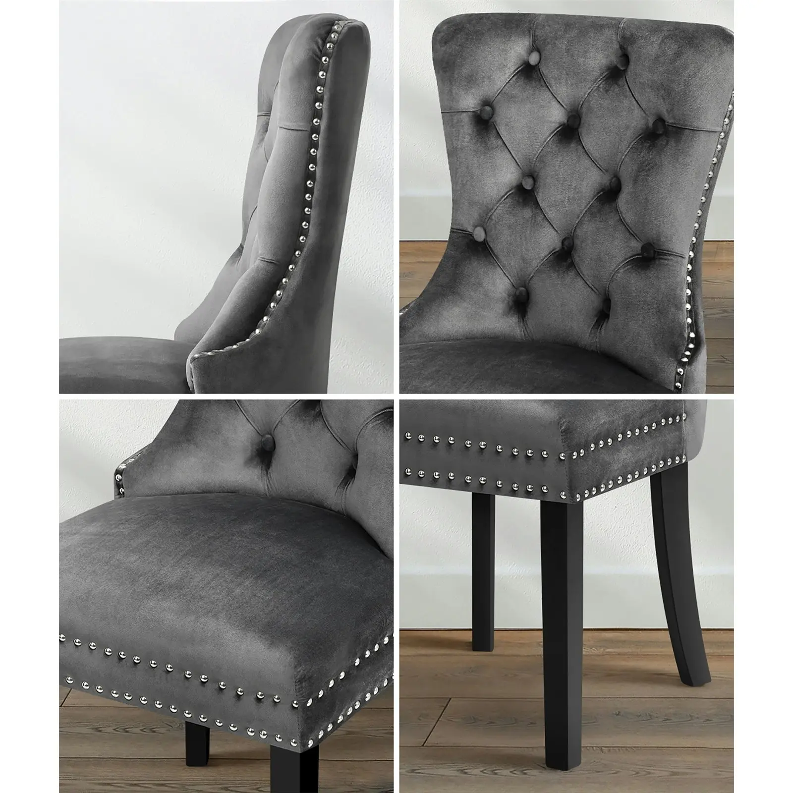 Oikiture 4x Velvet Dining Chairs Upholstered French Provincial Tufted Grey