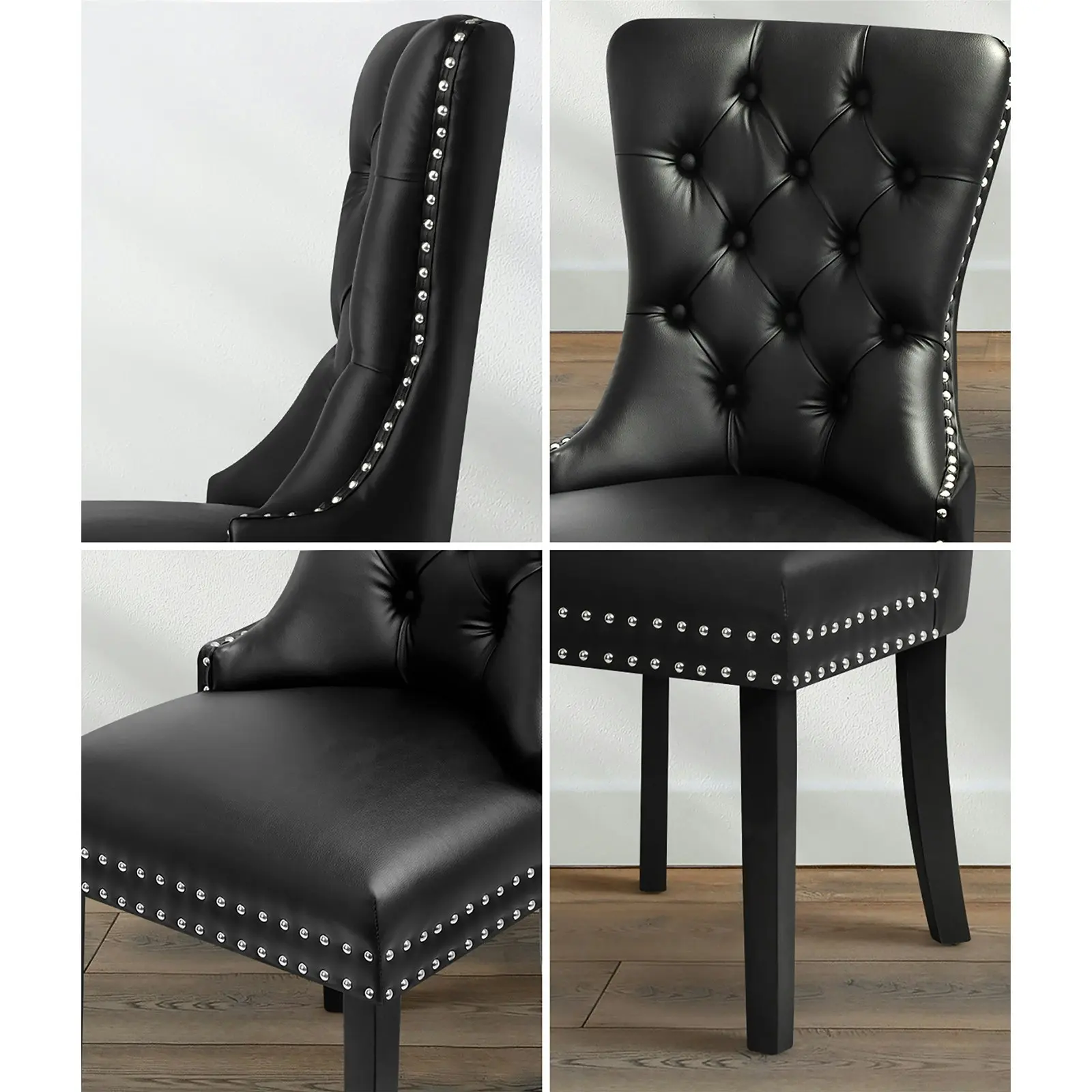 Oikiture 4x Dining Chairs Upholstered French Provincial Tufted PU Leather Black