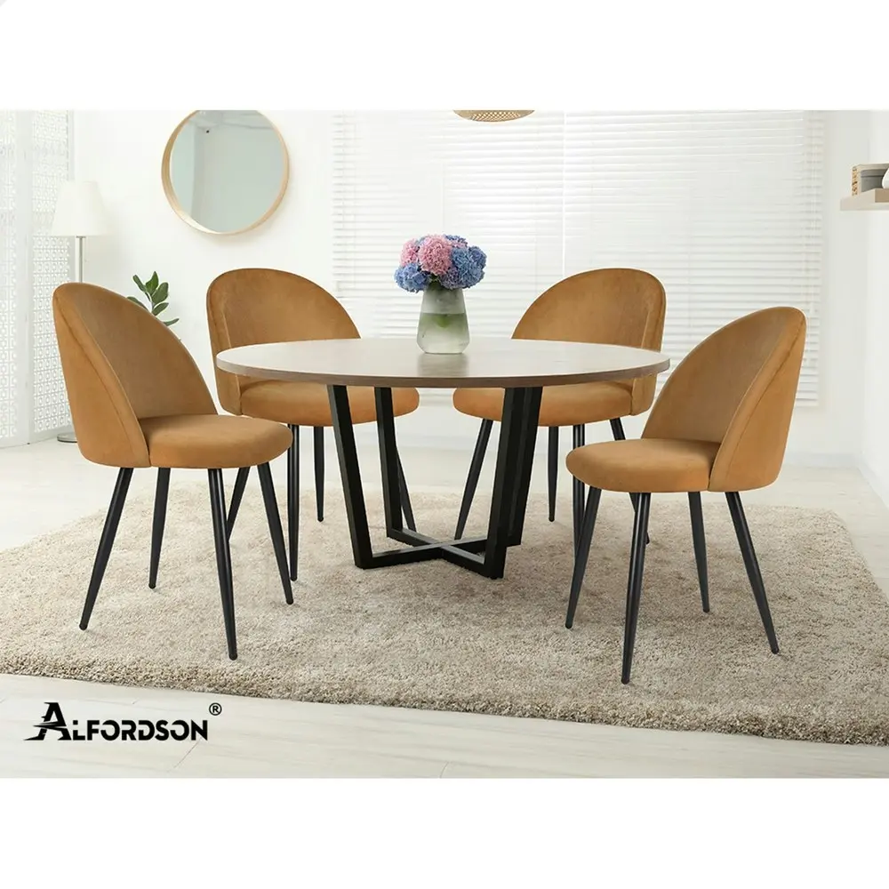 Alfordson 2x Dining Chairs Velvet Brown