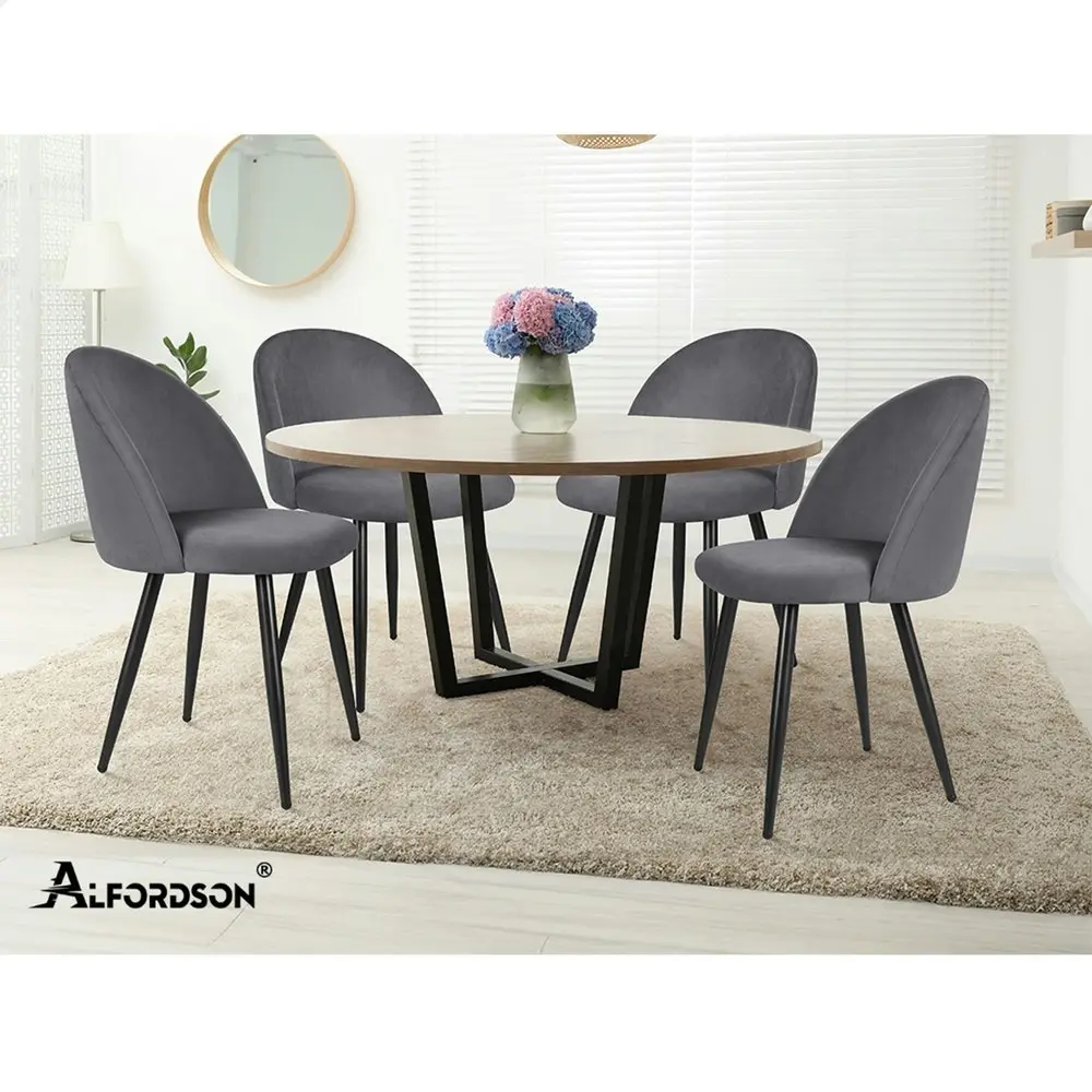 Alfordson 2x Dining Chairs Velvet Grey