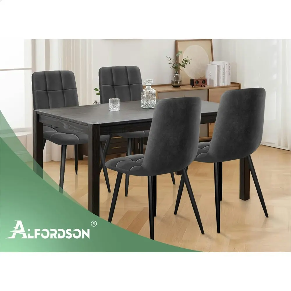 Alfordson 4x Dining Chair Elegant Retro Suede Fabric Grey