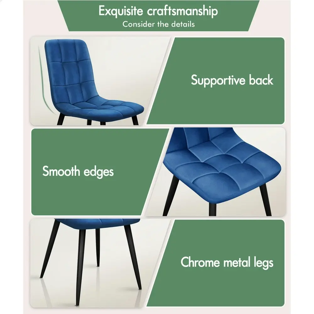 Alfordson 4x Dining Chair Elegant Seat Retro Velvet Blue