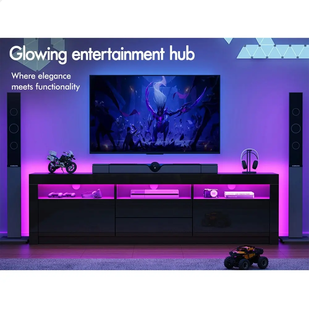 Alfordson Entertainment Unit TV Cabinet Stand LED RGB Gloss 180cm Black