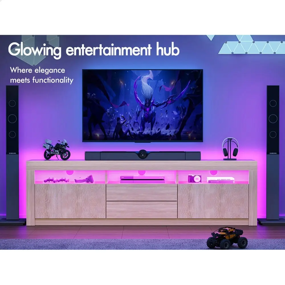 Alfordson Entertainment Unit TV Cabinet Stand LED RGB Storage180cm Oak