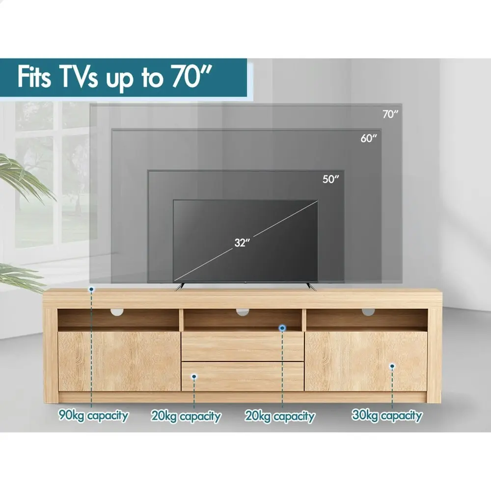 Alfordson Entertainment Unit TV Cabinet Stand LED RGB Storage180cm Oak