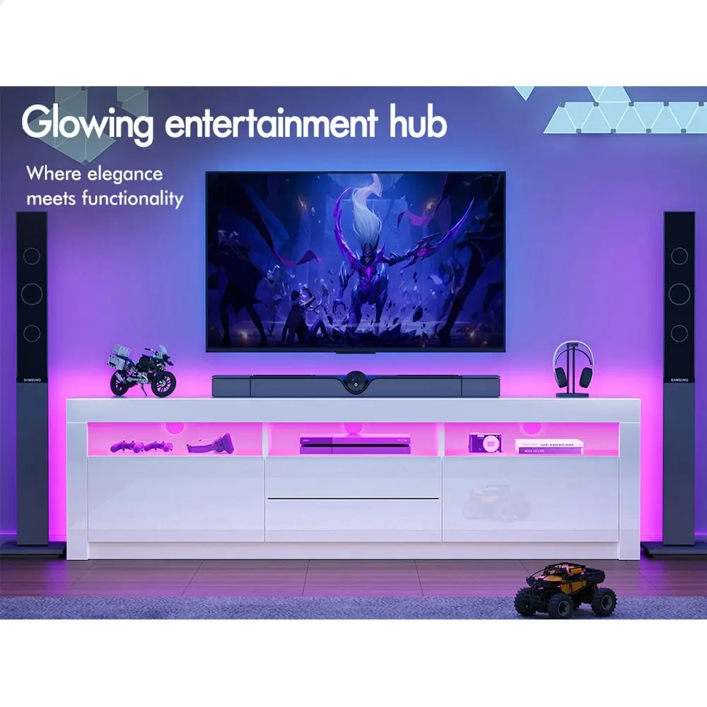 Alfordson Entertainment Unit TV Cabinet Stand LED RGB Gloss 180cm White