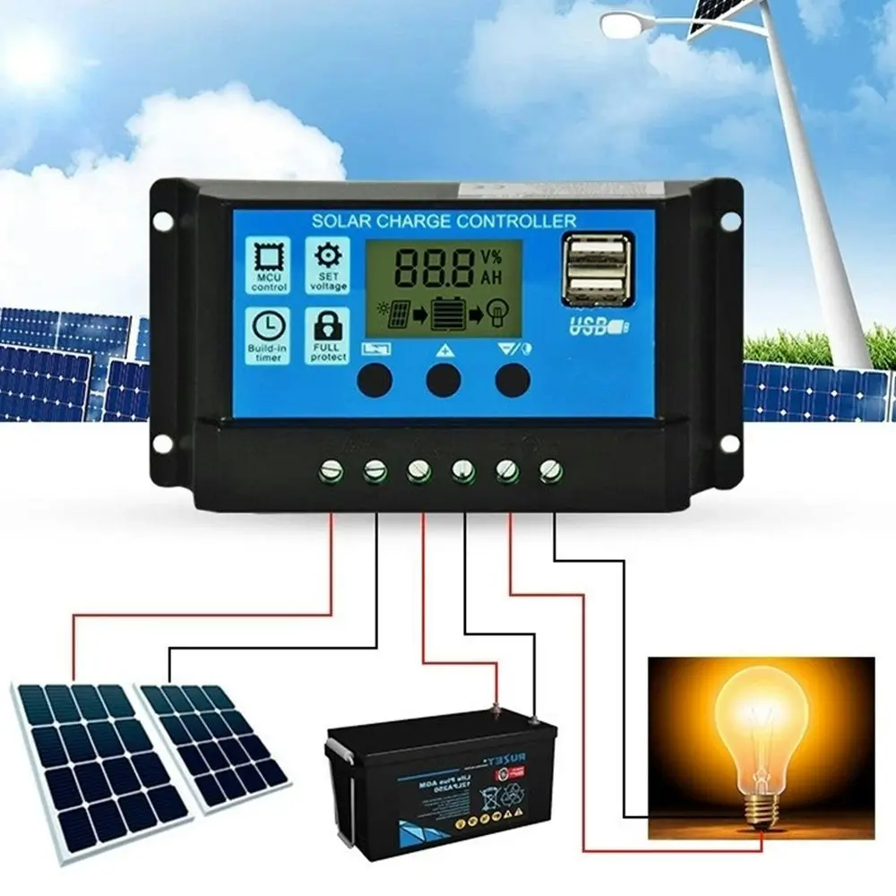 10Amp 12V/24V Solar Panel Regulator Charge Controller Battery Dual USB