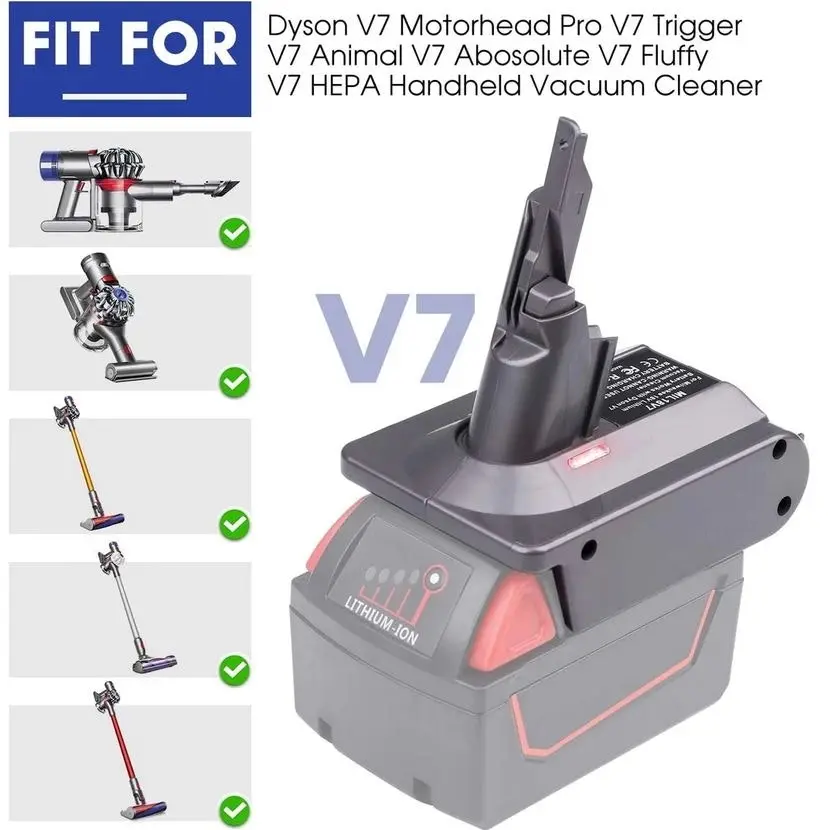 Dyson V7 Adapter for Milwaukee M18 18V Lithium Battery Converter to Replace for Dyson V7 Battery