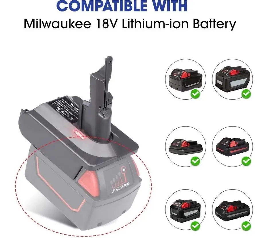 Dyson V7 Adapter for Milwaukee M18 18V Lithium Battery Converter to Replace for Dyson V7 Battery