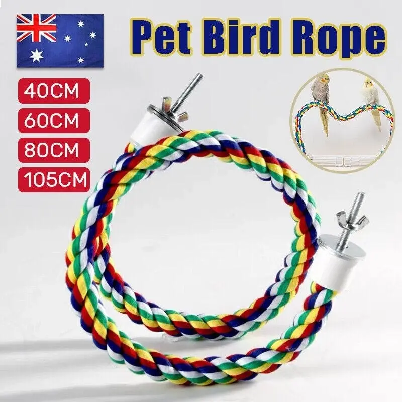 Pet Bird Rope Perches Parrot Colourful Cage Comfy Perch Bungees For Birds Toy Au