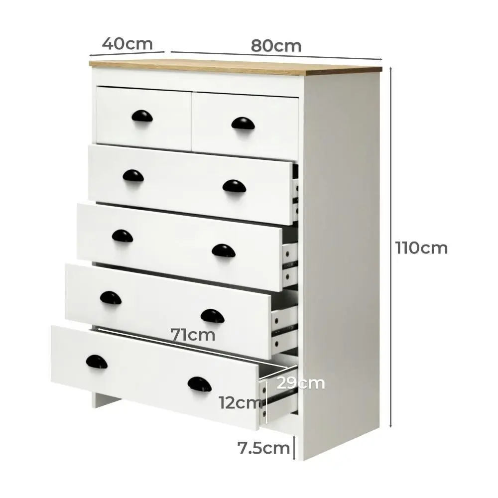 ALDO Tallboy Chest of Drawer Dresser with 6 Drawers Bedroom Storage Cabinet White