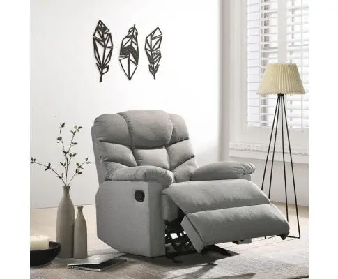 Rocking Recliner Chair Swing Glider Light Grey Fabric