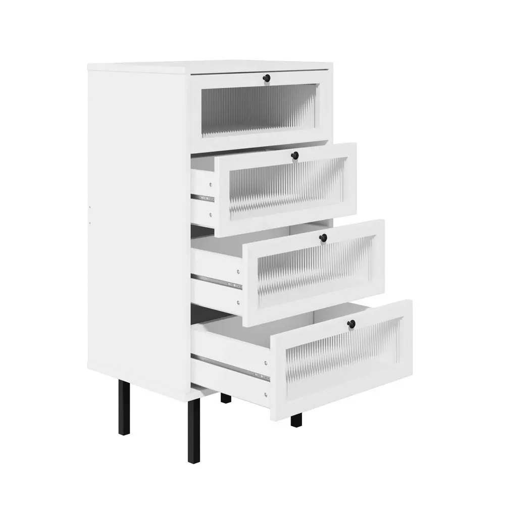 4 Chest of Drawers Tempered Glass Doors White