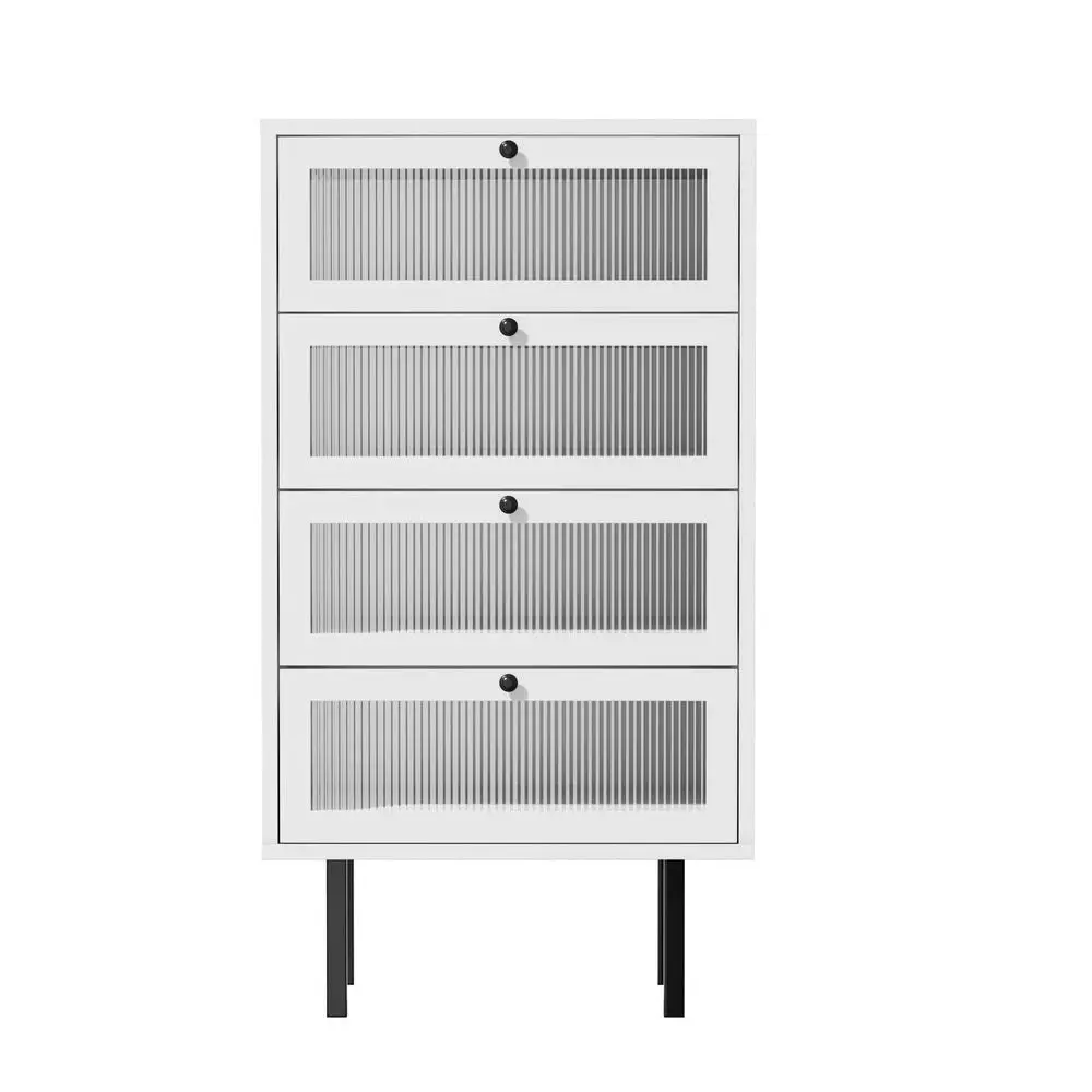 4 Chest of Drawers Tempered Glass Doors White