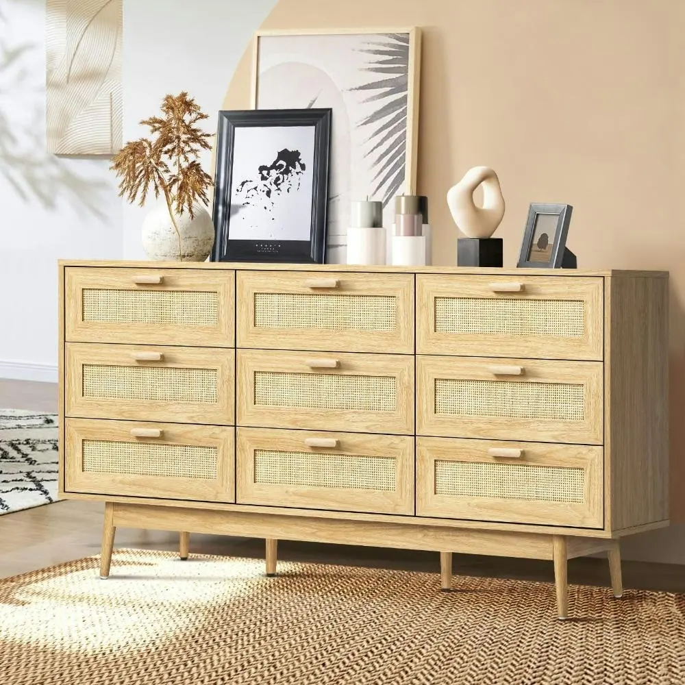 ELLE 9 Chest of Drawers Dresser Rattan Storage Cabinet Lowboy Bedroom Wooden