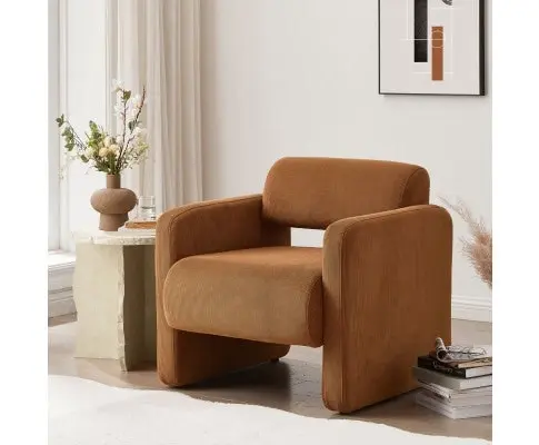 Lilah Modern Boucle Fabric Armchair - Burnt Orange