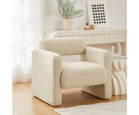 Lilah Modern Boucle Fabric Armchair - Light Sand