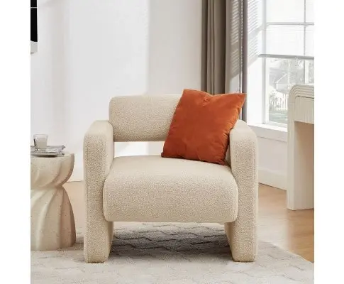 Lilah Modern Boucle Fabric Armchair - Light Sand